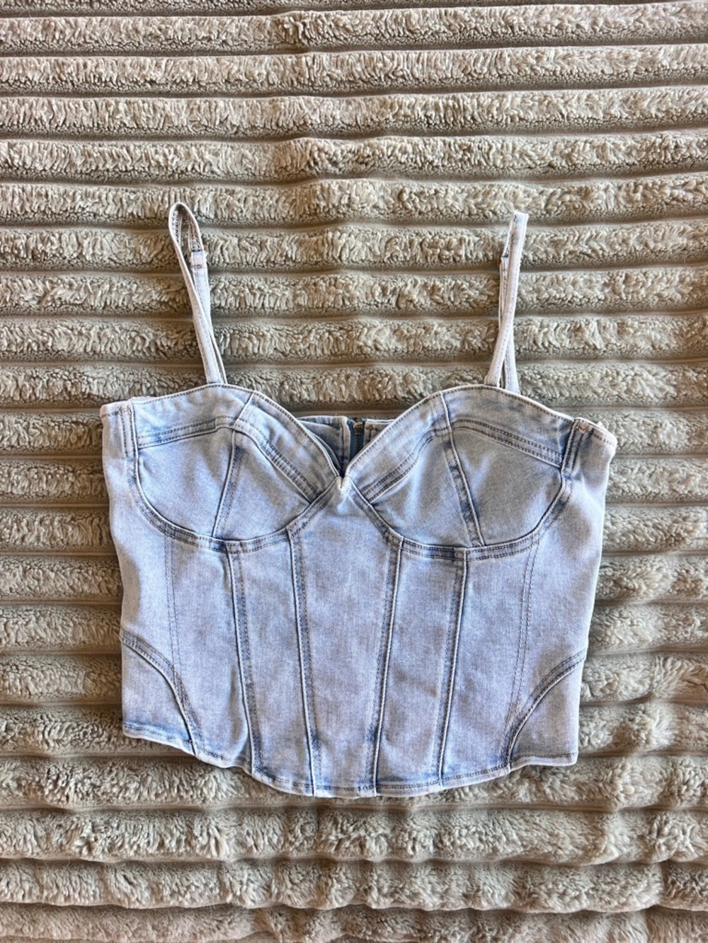 Refuge Light Wash Denim Bustier Tank- L